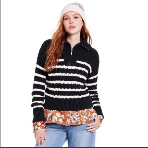 La Linge x Target Collab. Cotton Striped 1/4 Zip Convertible Collar Sweater - Picture 1 of 10